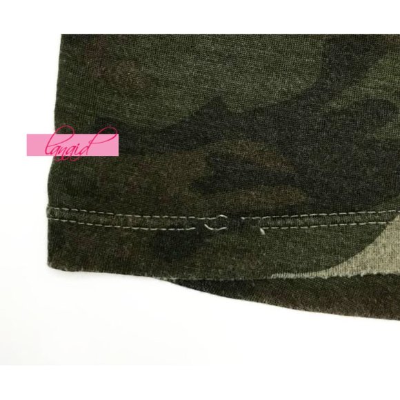 Urban Outfitters Marnie Camo T-Shirt Olive Green Gray Distressed Destroyed Top S - Picture 9 of 12